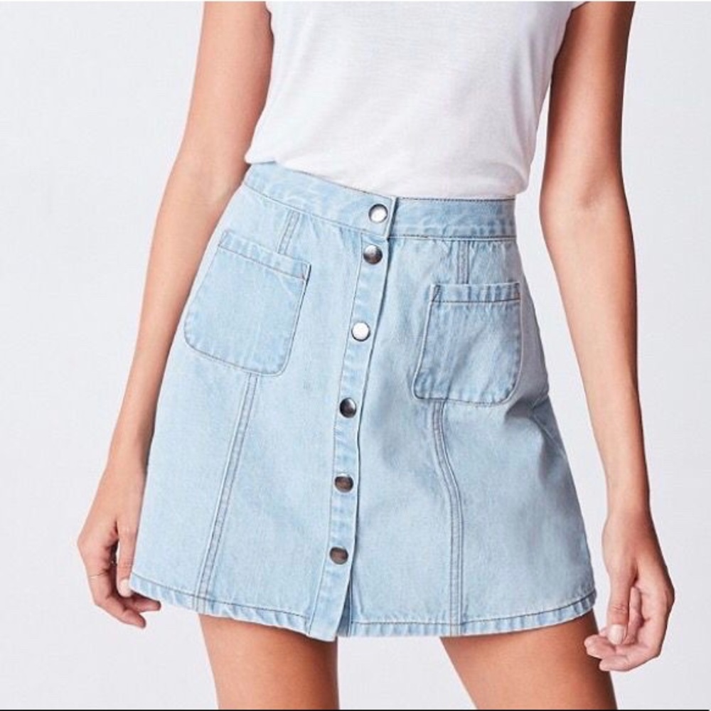 BDG light blue button up jean skirt
